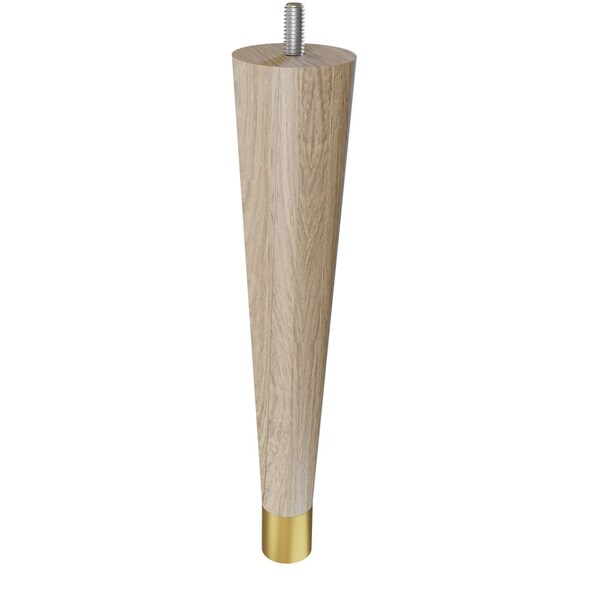 Designs Of Distinction 9" Round Tapered Leg with bolt and 1" Satin Brass Ferrule - White Oak 01240009WKSB6 - main